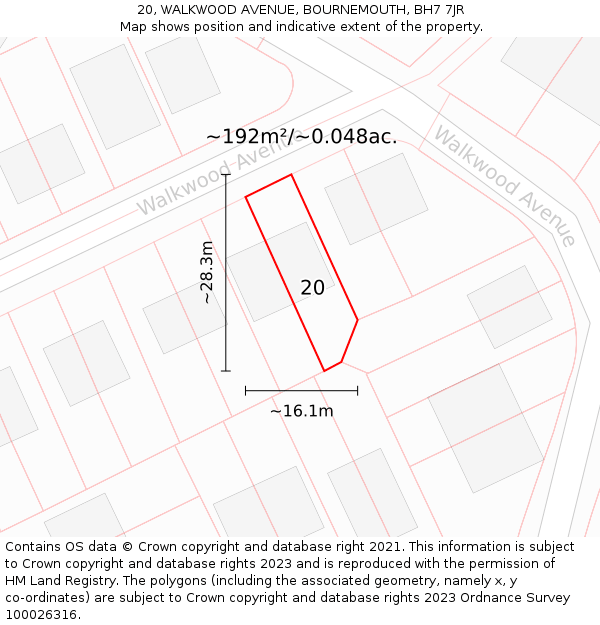 20, WALKWOOD AVENUE, BOURNEMOUTH, BH7 7JR: Plot and title map