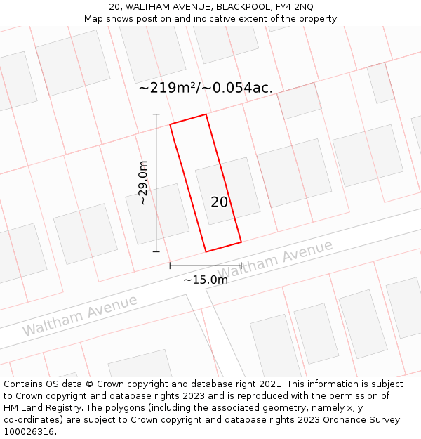 20, WALTHAM AVENUE, BLACKPOOL, FY4 2NQ: Plot and title map