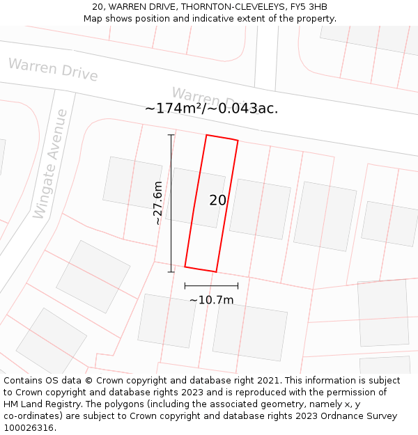 20, WARREN DRIVE, THORNTON-CLEVELEYS, FY5 3HB: Plot and title map