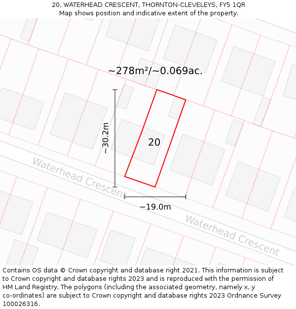 20, WATERHEAD CRESCENT, THORNTON-CLEVELEYS, FY5 1QR: Plot and title map