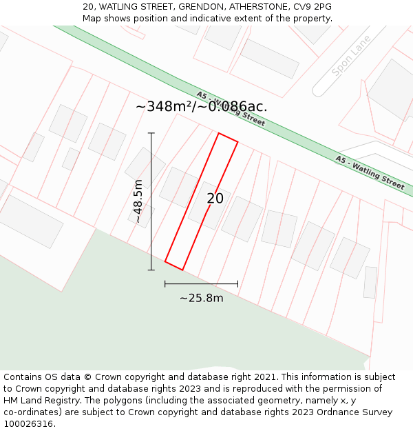 20, WATLING STREET, GRENDON, ATHERSTONE, CV9 2PG: Plot and title map