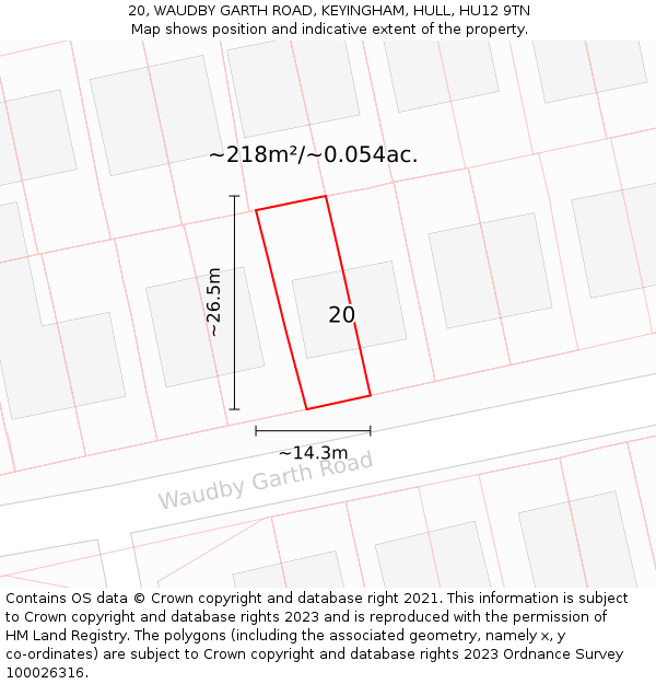 20, WAUDBY GARTH ROAD, KEYINGHAM, HULL, HU12 9TN: Plot and title map