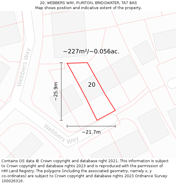 20, WEBBERS WAY, PURITON, BRIDGWATER, TA7 8AS: Plot and title map