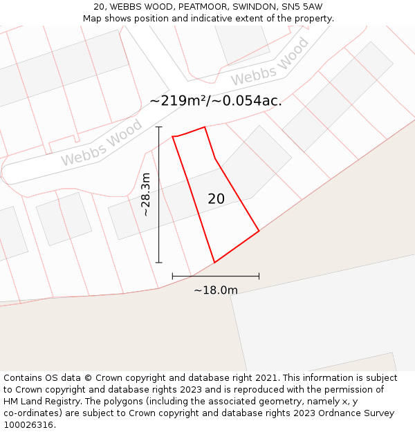 20, WEBBS WOOD, PEATMOOR, SWINDON, SN5 5AW: Plot and title map