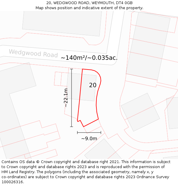 20, WEDGWOOD ROAD, WEYMOUTH, DT4 0GB: Plot and title map