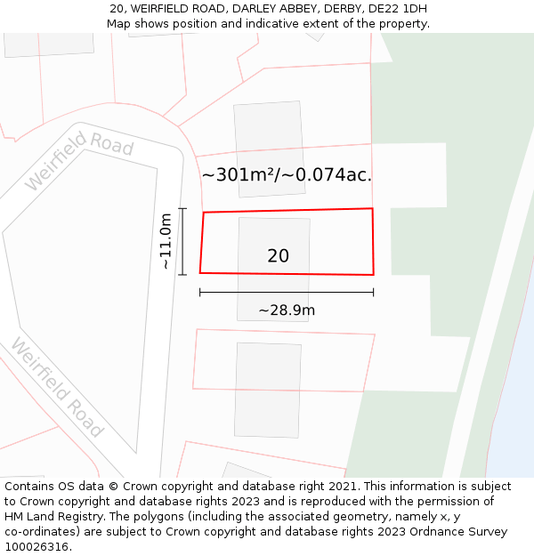 20, WEIRFIELD ROAD, DARLEY ABBEY, DERBY, DE22 1DH: Plot and title map