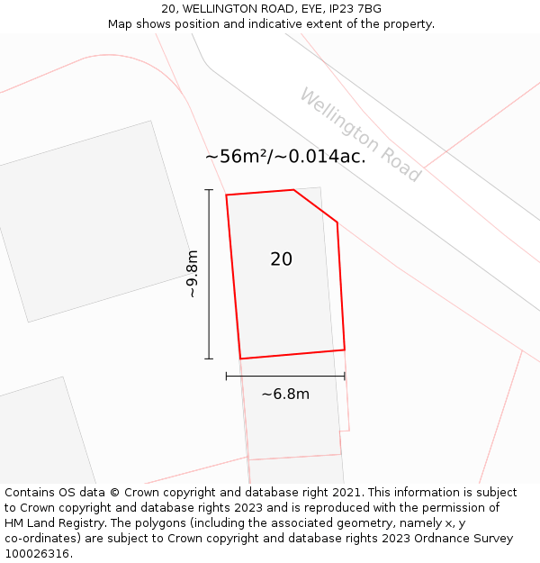 20, WELLINGTON ROAD, EYE, IP23 7BG: Plot and title map