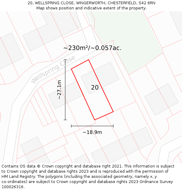 20, WELLSPRING CLOSE, WINGERWORTH, CHESTERFIELD, S42 6RN: Plot and title map