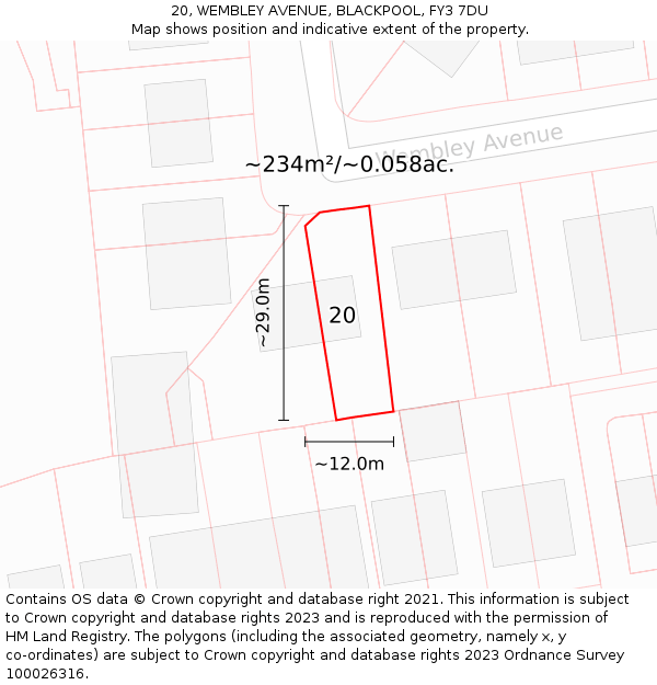 20, WEMBLEY AVENUE, BLACKPOOL, FY3 7DU: Plot and title map