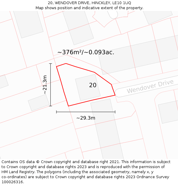 20, WENDOVER DRIVE, HINCKLEY, LE10 1UQ: Plot and title map