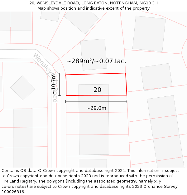 20, WENSLEYDALE ROAD, LONG EATON, NOTTINGHAM, NG10 3HJ: Plot and title map