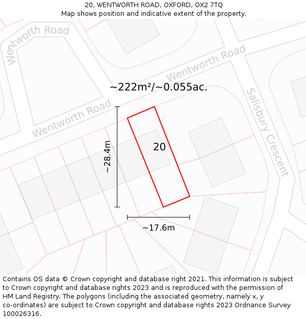 20, WENTWORTH ROAD, OXFORD, OX2 7TQ: Plot and title map