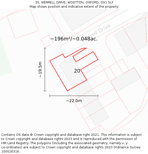 20, WERRELL DRIVE, WOOTTON, OXFORD, OX1 5LF: Plot and title map