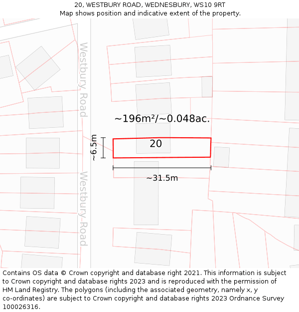 20, WESTBURY ROAD, WEDNESBURY, WS10 9RT: Plot and title map