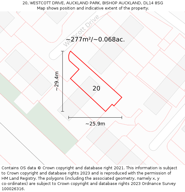 20, WESTCOTT DRIVE, AUCKLAND PARK, BISHOP AUCKLAND, DL14 8SG: Plot and title map