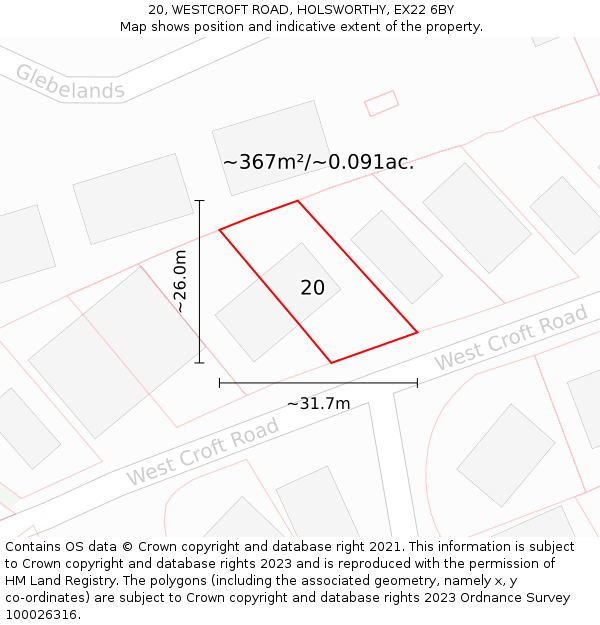 20, WESTCROFT ROAD, HOLSWORTHY, EX22 6BY: Plot and title map