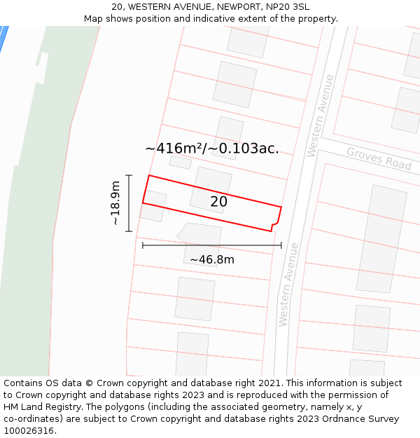20, WESTERN AVENUE, NEWPORT, NP20 3SL: Plot and title map