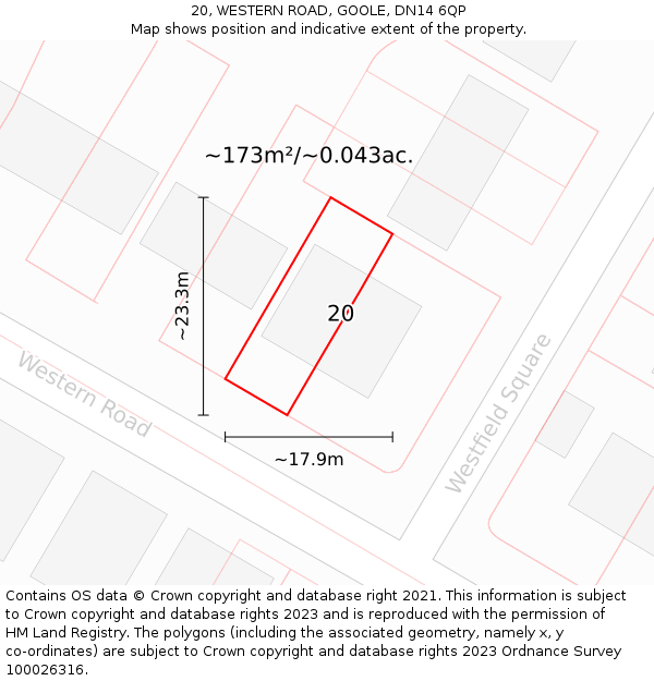 20, WESTERN ROAD, GOOLE, DN14 6QP: Plot and title map