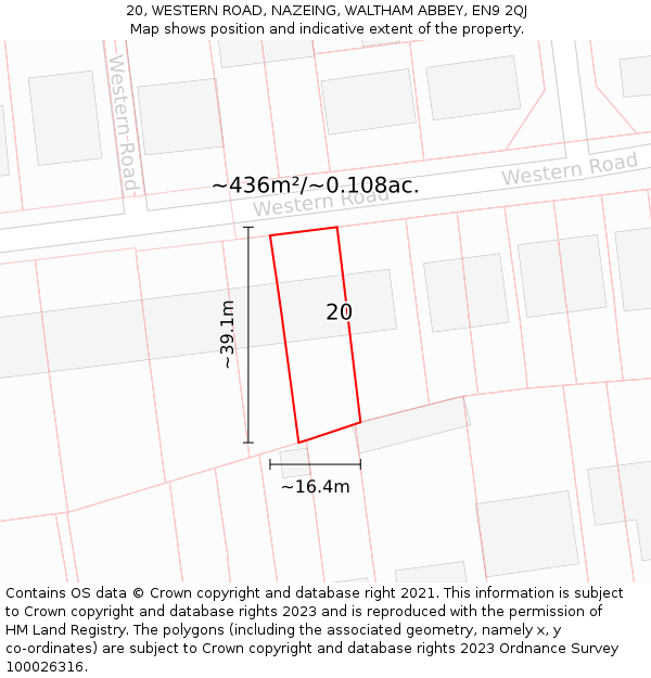 20, WESTERN ROAD, NAZEING, WALTHAM ABBEY, EN9 2QJ: Plot and title map