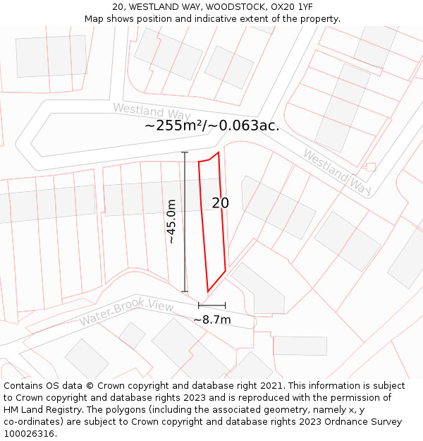 20, WESTLAND WAY, WOODSTOCK, OX20 1YF: Plot and title map