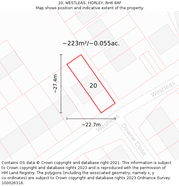 20, WESTLEAS, HORLEY, RH6 8AF: Plot and title map