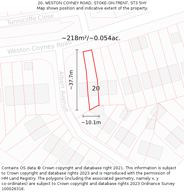 20, WESTON COYNEY ROAD, STOKE-ON-TRENT, ST3 5HY: Plot and title map
