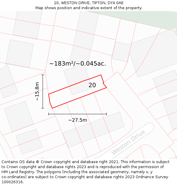 20, WESTON DRIVE, TIPTON, DY4 0AE: Plot and title map