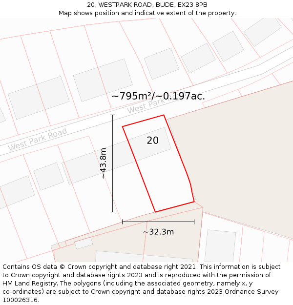 20, WESTPARK ROAD, BUDE, EX23 8PB: Plot and title map