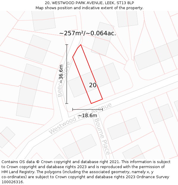 20, WESTWOOD PARK AVENUE, LEEK, ST13 8LP: Plot and title map