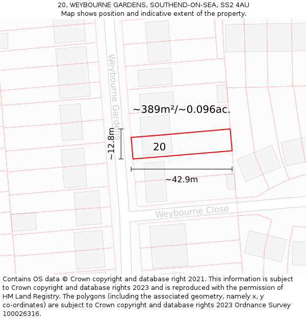 20, WEYBOURNE GARDENS, SOUTHEND-ON-SEA, SS2 4AU: Plot and title map