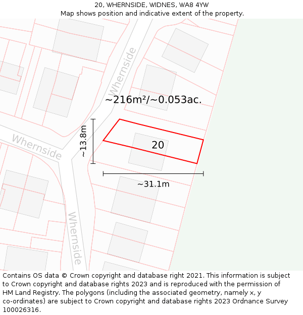 20, WHERNSIDE, WIDNES, WA8 4YW: Plot and title map