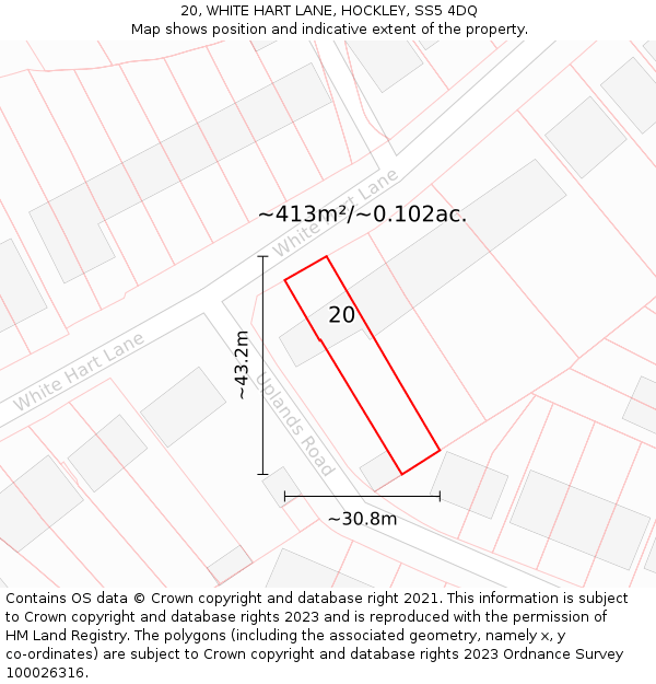 20, WHITE HART LANE, HOCKLEY, SS5 4DQ: Plot and title map