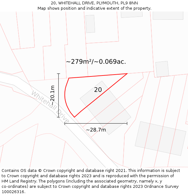 20, WHITEHALL DRIVE, PLYMOUTH, PL9 8NN: Plot and title map