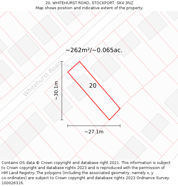 20, WHITEHURST ROAD, STOCKPORT, SK4 3NZ: Plot and title map