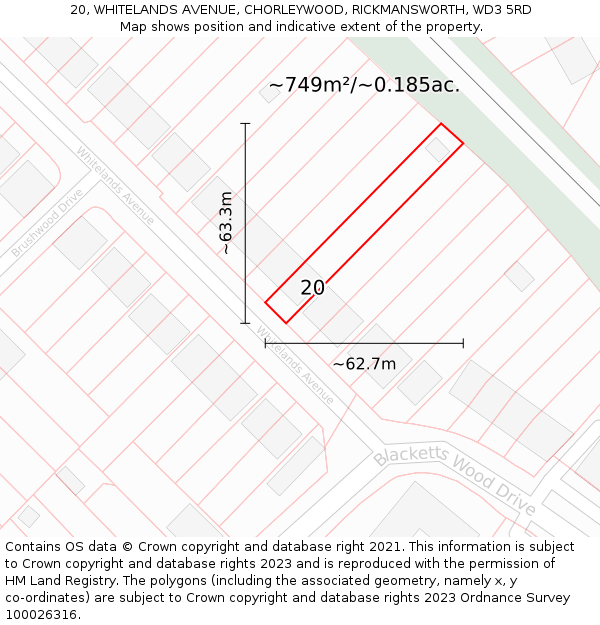 20, WHITELANDS AVENUE, CHORLEYWOOD, RICKMANSWORTH, WD3 5RD: Plot and title map