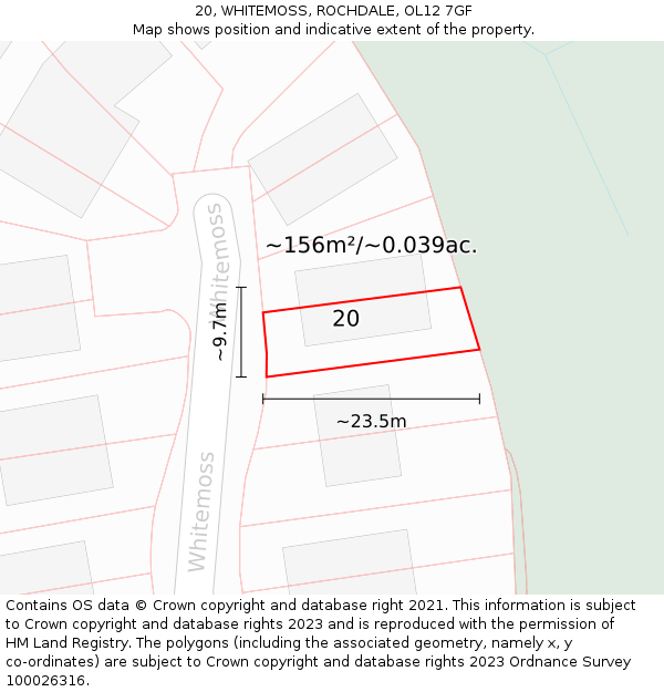 20, WHITEMOSS, ROCHDALE, OL12 7GF: Plot and title map