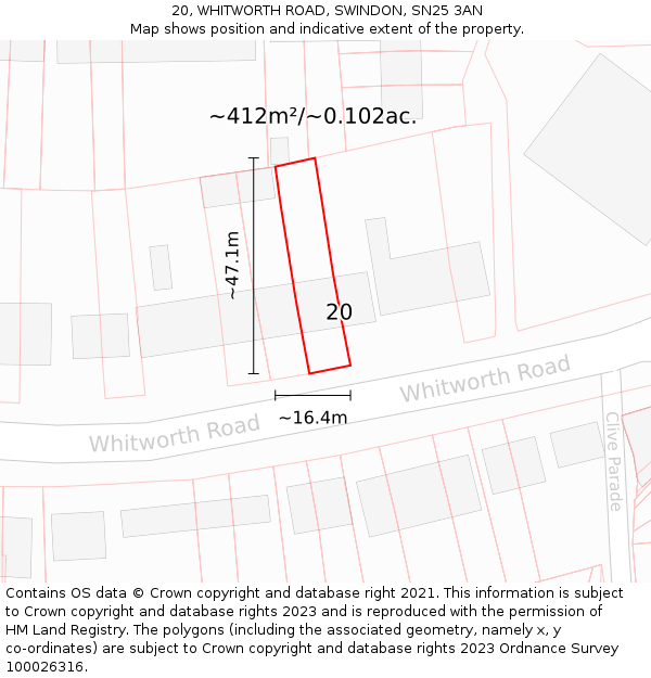 20, WHITWORTH ROAD, SWINDON, SN25 3AN: Plot and title map