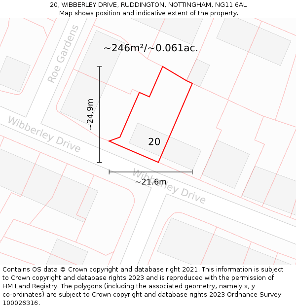 20, WIBBERLEY DRIVE, RUDDINGTON, NOTTINGHAM, NG11 6AL: Plot and title map