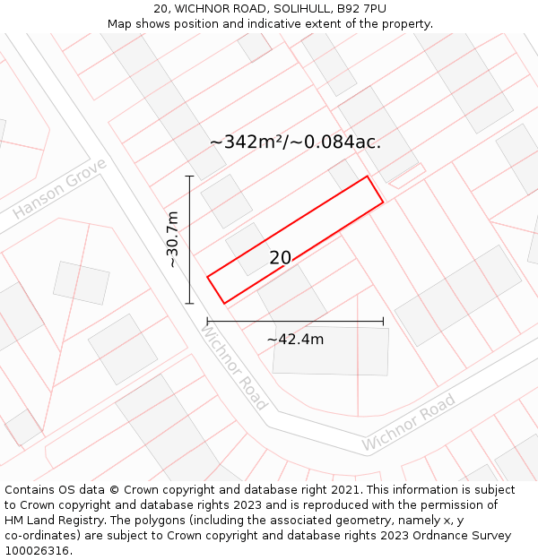 20, WICHNOR ROAD, SOLIHULL, B92 7PU: Plot and title map