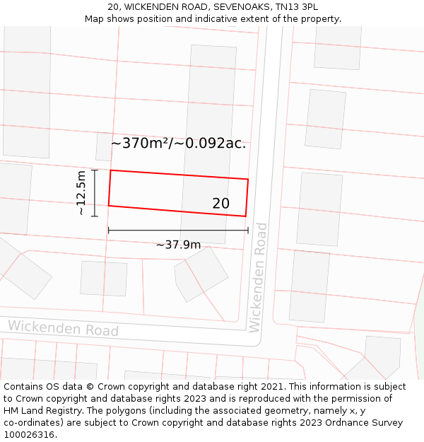 20, WICKENDEN ROAD, SEVENOAKS, TN13 3PL: Plot and title map