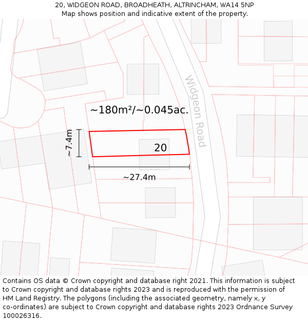 20, WIDGEON ROAD, BROADHEATH, ALTRINCHAM, WA14 5NP: Plot and title map