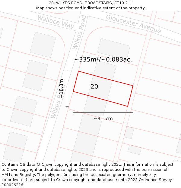 20, WILKES ROAD, BROADSTAIRS, CT10 2HL: Plot and title map