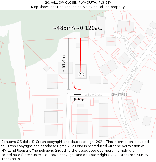 20, WILLOW CLOSE, PLYMOUTH, PL3 6EY: Plot and title map