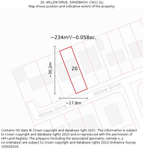 20, WILLOW DRIVE, SANDBACH, CW11 2LJ: Plot and title map