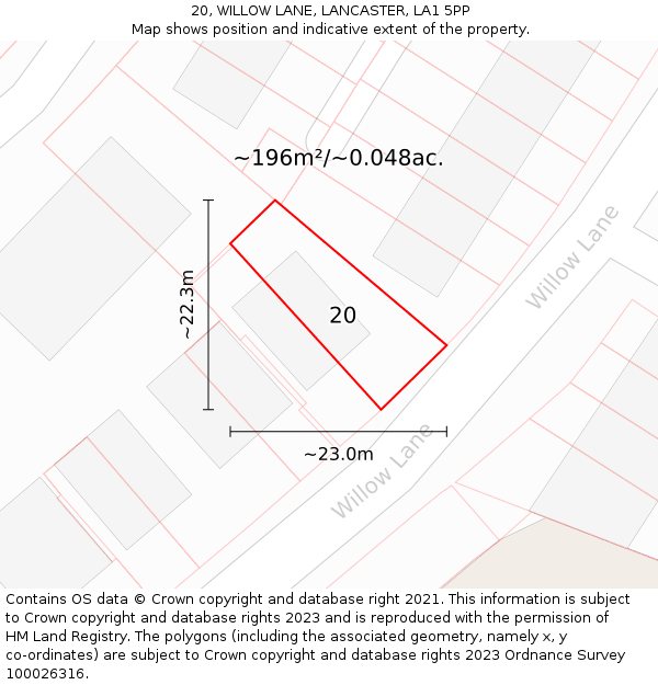 20, WILLOW LANE, LANCASTER, LA1 5PP: Plot and title map