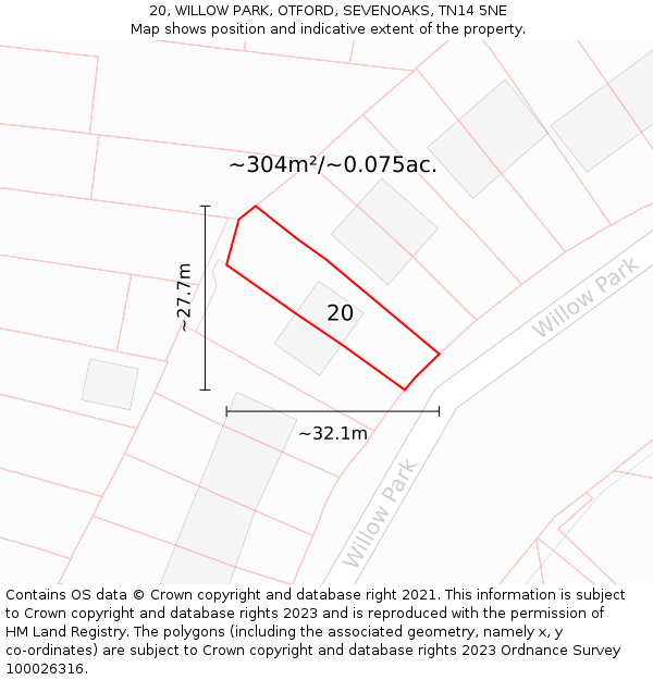 20, WILLOW PARK, OTFORD, SEVENOAKS, TN14 5NE: Plot and title map