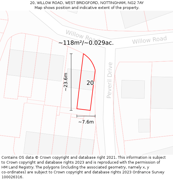 20, WILLOW ROAD, WEST BRIDGFORD, NOTTINGHAM, NG2 7AY: Plot and title map