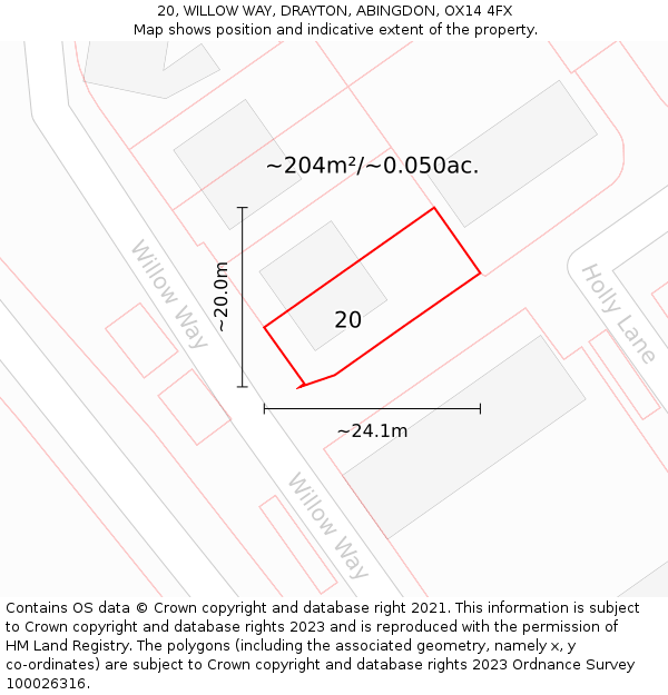 20, WILLOW WAY, DRAYTON, ABINGDON, OX14 4FX: Plot and title map