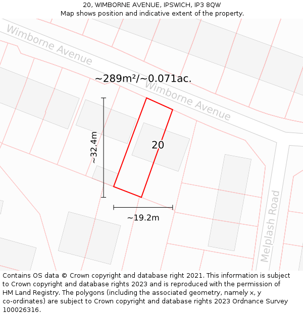 20, WIMBORNE AVENUE, IPSWICH, IP3 8QW: Plot and title map