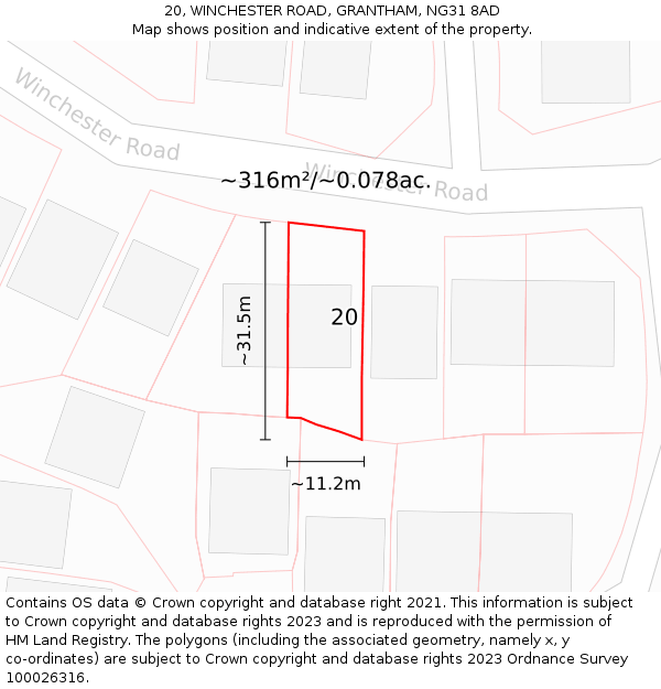 20, WINCHESTER ROAD, GRANTHAM, NG31 8AD: Plot and title map